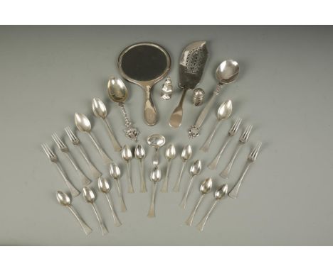 A GEORGE III FISH SLICE, of fiddle pattern, initialled, by Eley, Fearn and Chawner, London 1808, together with a serving spoo