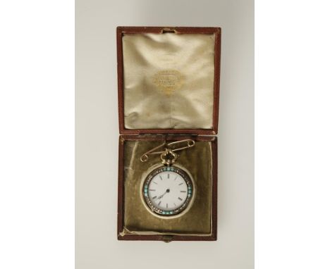 JF BAUTTE AND CO. GENEVE, a ladies diamond and turquoise set fob watch, the white dial with Roman numerals, surrounded by a d