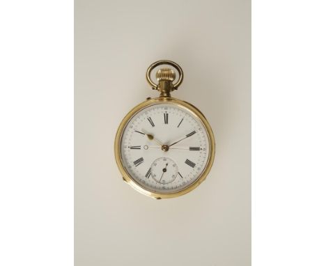 A GENTLEMAN'S 18CT YELLOW GOLD POCKET WATCH, the white enamel dial with Roman numerals, subsidiary seconds dial and sweep sec