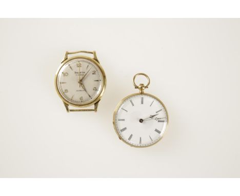 A LADIES 18K YELLOW GOLD OPENFACED FOBWATCH, the white enamel dial with Roman numerals, the movement cover inscribed 'Vachero