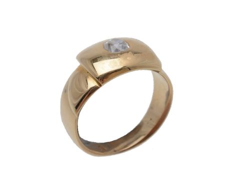 A single stone diamond ring, the old cut diamond estimated to weigh 0.25 carats in a rubover panel setting, finger size L 1/2