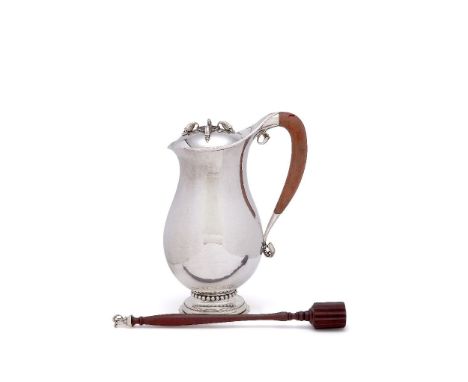 ϒGeorg Jensen, a Danish silver baluster chocolate pot or pitcher, post 1945 stamped marks, design no. 460B, designed by Georg