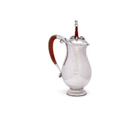 ϒGeorg Jensen, a Danish silver baluster chocolate pot or pitcher, post 1945 stamped marks, design no. 460B, designed by Georg