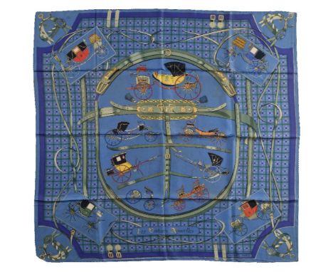 Hermès, Brins D'Or, a silk scarf, designed by Julia Abadie, decorated with belt buckles, an amulet and aprons, with rolled ed