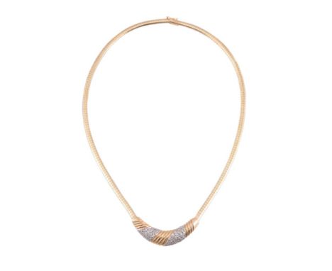 A diamond set necklace, the reeded central panel pavé set with brilliant cut diamonds approximately 1.02 carats total, the cl