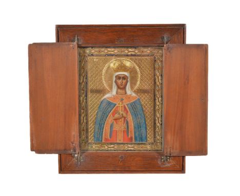 A Russian icon of St. Olga of Kiev, late 19th century, tempera and gilt on panel, 17.5cm x 14.5cm (7in x 5 5/8in), in a frame