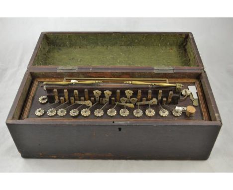 A 19th century accordion with marquetry design, floral mother of pearl decorated keys - W39cm, in original box CONDITION REPO