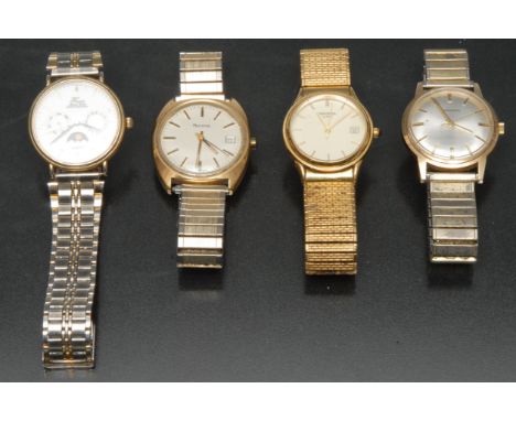 Watches  - a Garrards 9ct gold cased wristwatch, brushed dial, block baton markers, centre seconds, ETA 2750 manual wind move