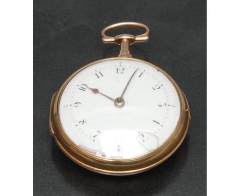 A George III 18ct gold pair cased pocket watch, Richard Brook, Poultry, London, white enamel dial, inner Arabic numerals, out