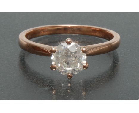A diamond solitaire ring, round brilliant cut diamond approx 1.25ct, six claw set upon a 14ct rose gold shank, stamped 585 1.