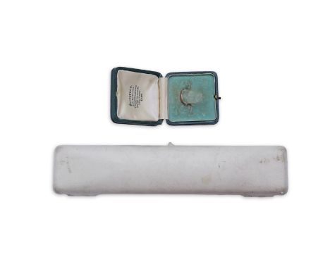 Boucheron, two jewellery cases, one brooch case in teal leather, stamped Boucheron London, New York, St Petersburg and Paris,