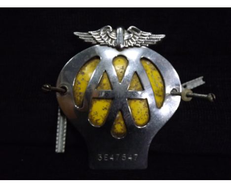 The Automobile Association London - Chrome AA Car Vehicle Badge. Registration number 3E47547. Original Bolts and Brackets. So