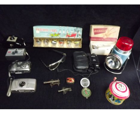 Collectors Items - Polaroid Racing Sunglasses, Pifco Safety Light / Torch, Veteran Cars Shot Glasses set in box, 4 x Kodak Ca