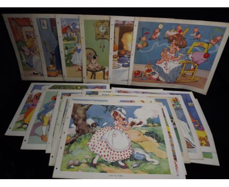 21 x Macmillan England Nursery Rhyme Prints c1950. Series of colour prints, from Gay Way Nursery Rhyme Pictures, edited by E 