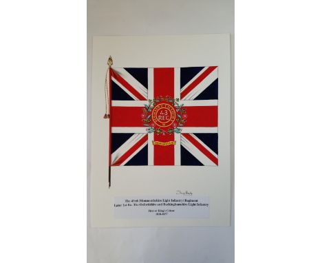 MILITARY, original watercolour paintings, Regimental Standards, Ox &amp; Bucks Light Infantry, list of battalions available o
