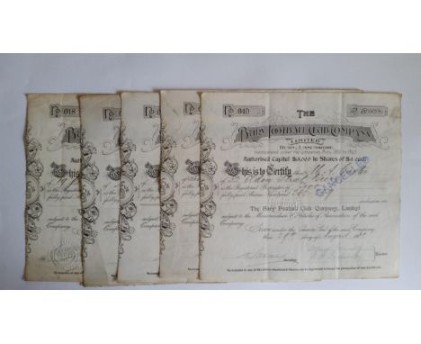 FOOTBALL, Bury FC share certifictaes, 1901, folds, VG, 4