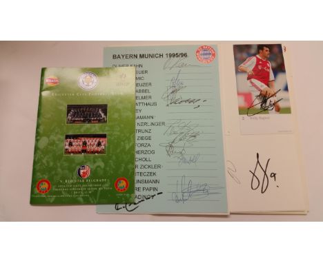 FOOTBALL, signed large white cards, 1990s onwards, mainly European teams, inc. Bayern Munich (45 signatures on 5 cards), Ajax