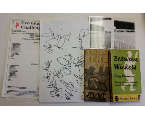 CRICKET, mixed selection, inc. Leicestershire headed page signed by 13, scorecards (one signed by Graham Gooch), signed photo