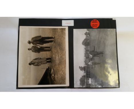 CRICKET, original press photographs, showing Nottinghamshire groundkeeper Walter Marshall, inspecting damage (with Joe Hardst
