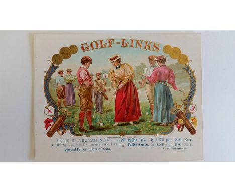 TOBACCO, crate label, Golf-Links, showing ladies &amp; gentlemen in period dress playing golf, 7.75 x 6, EX