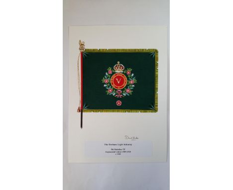 MILITARY, original watercolour paintings, Regimental Standards, Durham Light Infantry, list of battalions available on reques