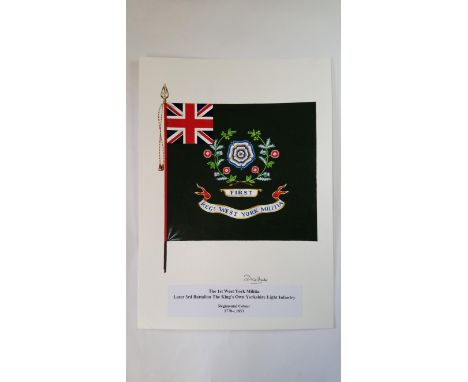 MILITARY, original watercolour paintings, Regimental Standards, Kings Own Yorkshire Light Inf, list of battalions available o