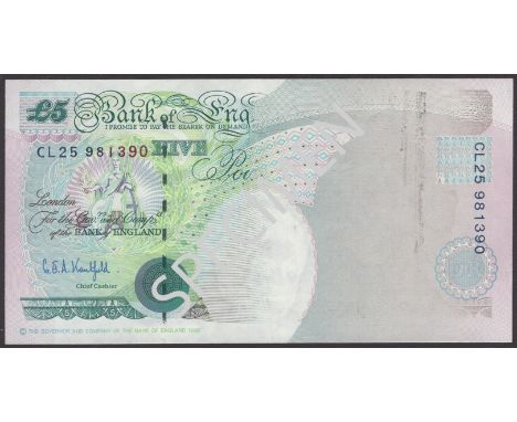 ERROR: Bank of England, Graham E. A. Kentfield, £5, 1993, serial number CL25 981390, a column sort issue with a missing portr