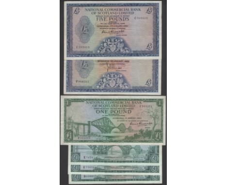 National Commercial Bank of Scotland, £1 (10), 16 September 1959 (6), prefixes C (2), E, Q, R, U prefixes, 1 August 1963 and 