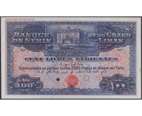 Banque de Syrie et du Grand-Liban, Lebanon, colour trial 100 Livres, ND (1935), no serial number or signatures, navy blue on 
