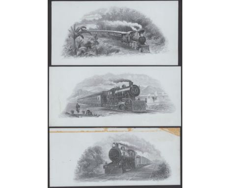 A Group of Engravings showing Steam Locomotives, all printed onto translucent thin plastic, with trains from America, Europe 