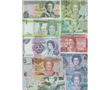 A Rather Attractive Group of Notes, all featuring a Queen Elizabeth II portrait, including notes from Jersey, Isle of Man, Fi