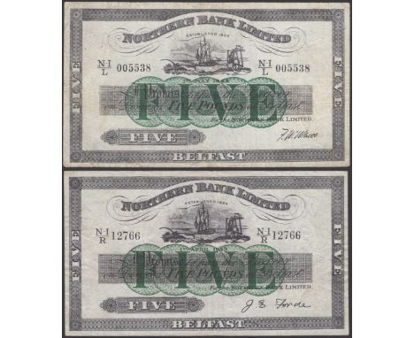 Northern Bank Limited, £5 (2), 1 May 1942 and 1 April 1943, serial number N-I/L 005538 and N-I/R 12766, White and Forde signa