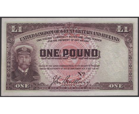 Treasury Series, John Bradbury, proof £1, ND (c.1914), serial number omitted, purple and pale green, George V in Admirals uni