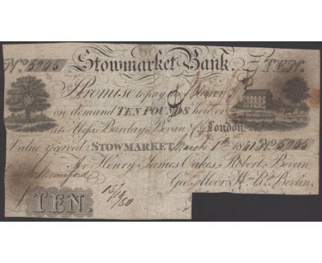 Stowmarket Bank, for Henry James Oakes, Robert Bevan, Geoe Moor & Wm R. Bevan, £10, 1 March 1841, serial number 5245, signatu