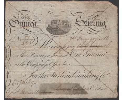 Sterling Banking Company, 1 Guinea, 1 January 1816, serial number 87/595, two manuscript signatures, cross cancelled, origina