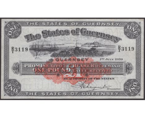 States of Guernsey, £1, 1 July 1939, serial number R/T 3119, Marquand signature, good very fine and scarce in this lovely fre