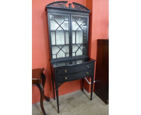 An Edward VII Chippendale Revival ebonised side cabinet