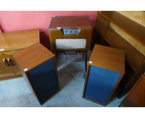 A Dynatron teak record player and a pair of Danish teak speakers