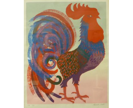 Pamela Guille, Cockerel, screen print, 49 x 36cms, framed