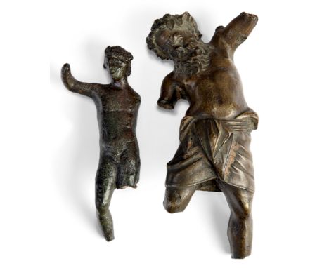 A bronze fragmentary figure of Mercury, after the Antique, 19th century, the Messenger of the Gods depicted wearing his winge