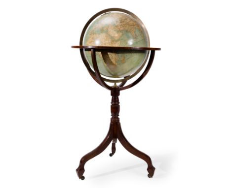 A French fifteen-inch parquet terrestrial globe on stand, by Ch. Larochette and L. Bonnefont, late 19th century, with cartouc