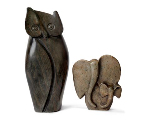 Ernest Chiwaridzo, Zimbabwean, b. 1954, a stone sculpture of an owl, signed to reverse E CHIWARIDZO, 36.5cm high; together wi