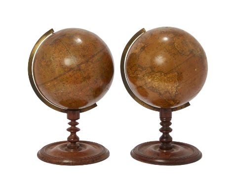 A pair of Victorian 9-inch library table globes, by Newton & Son, mid-19th century, the terrestrial globe marked NEWTON'S New