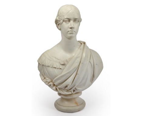 Edward Hodges Baily RA FRS, British, 1788-1867, a white marble portrait bust of a lady, dated 1851, inscribed to reverse E.H.