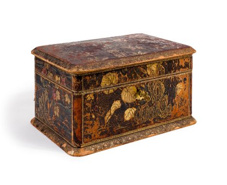 A French gilt-tooled and embossed leather jewellery box, late 19th / early 20th century, decorated in Japonisme taste, the li