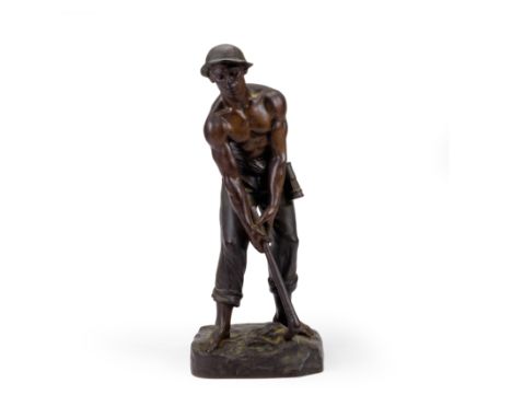 After Henri Louis Levasseur, French, 1853-1934, a French bronze figure of a miner, late 19th / early 20th century, depicted b