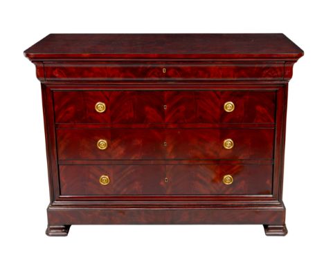 A modern mahogany commode, probably by Ralph Lauren, of Empire style, with four drawers, on block feet, 99cm high, 134cm wide