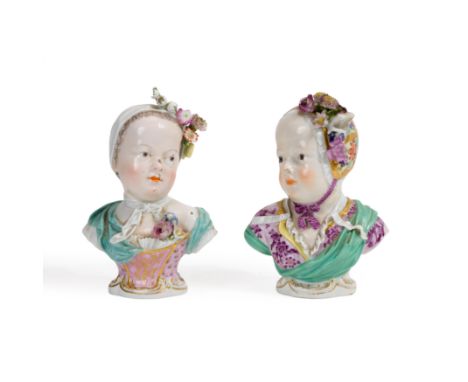 Two Meissen royal portrait busts of Princess Marie Zepherine de Bourbon and Prince Louis Charles de Bourbon, c.1753, the deco