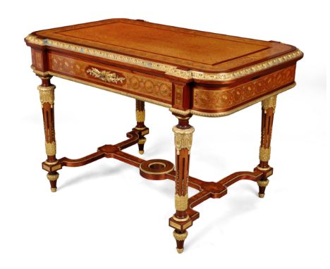 A French ormolu-mounted inlaid mahogany and walnut centre table, after Paul Sormani, third quarter 19th century, with rosewoo