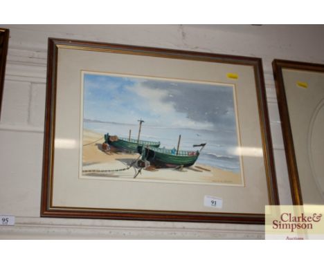 Melvin R J Brinkeley watercolour study of boats on a beach